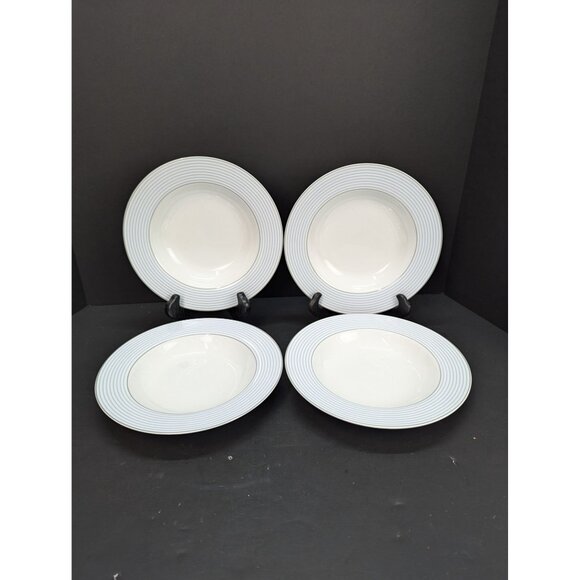 Germany Flirt by R&B Decor Happy Day Blue Rimmed Soup Bowls 8 1/2" Set of 4 - Picture 1 of 7